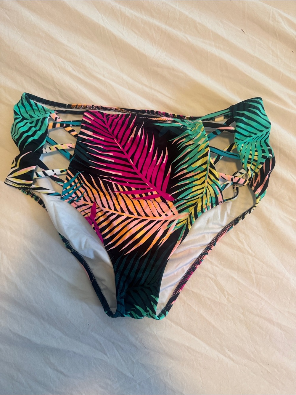 High-Waist Tropical Leaf Bikini Bottom - Multicolor medium